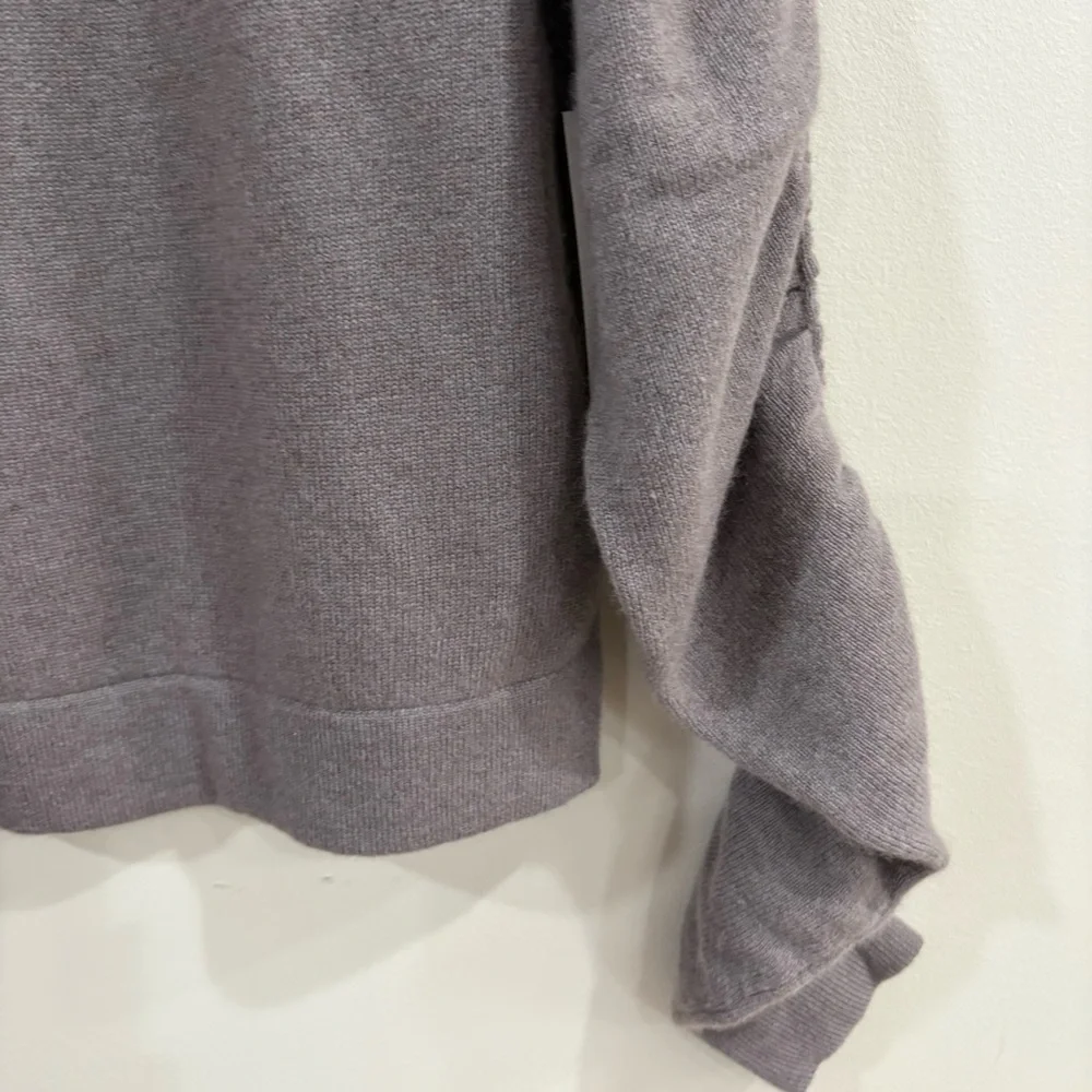 NWT ROI 100% Cashmere Shirred Sleeve Sweater Taupe XXS Luxe Knit Pullover $348